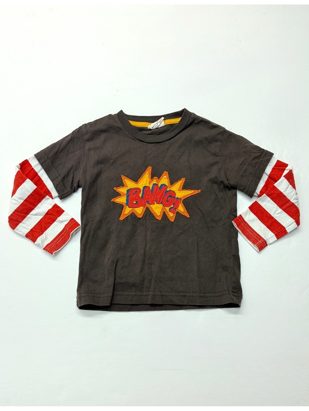 Mini Boden Brown Bang Explosion Appliqué Layered Long Sleeve T Shirt 2-3 Years
